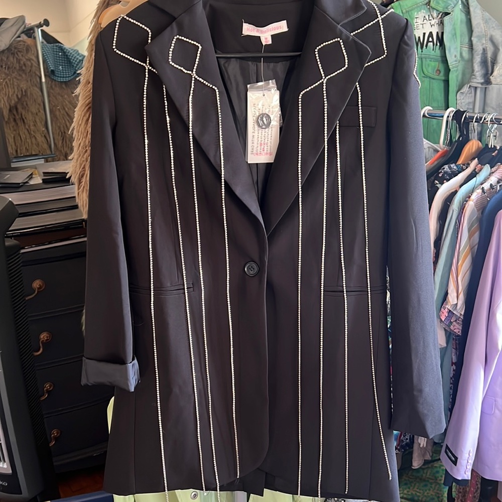 Black blazer with rhinestone tassel (as is)
